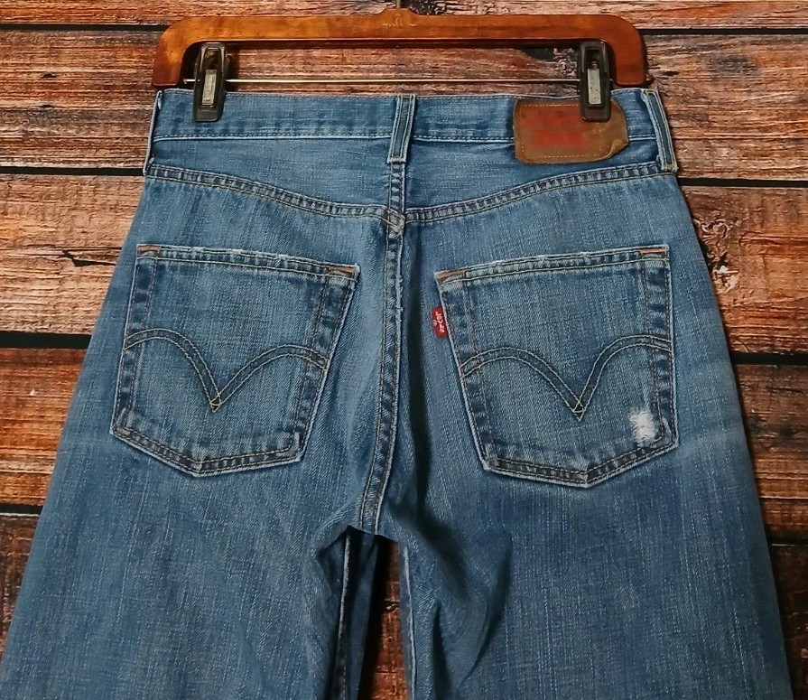 Levis UK Vintage Jeans 501 Button Fly 28X30 Distressed 100% Cotton Blue Denim