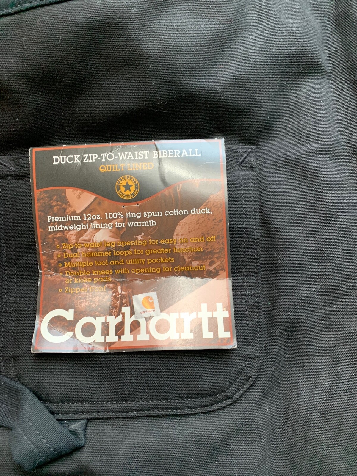 NWT Carhartt R38BLK Biberalls 48×32 Duck Canvas QuiltedZip To Waist USA Union