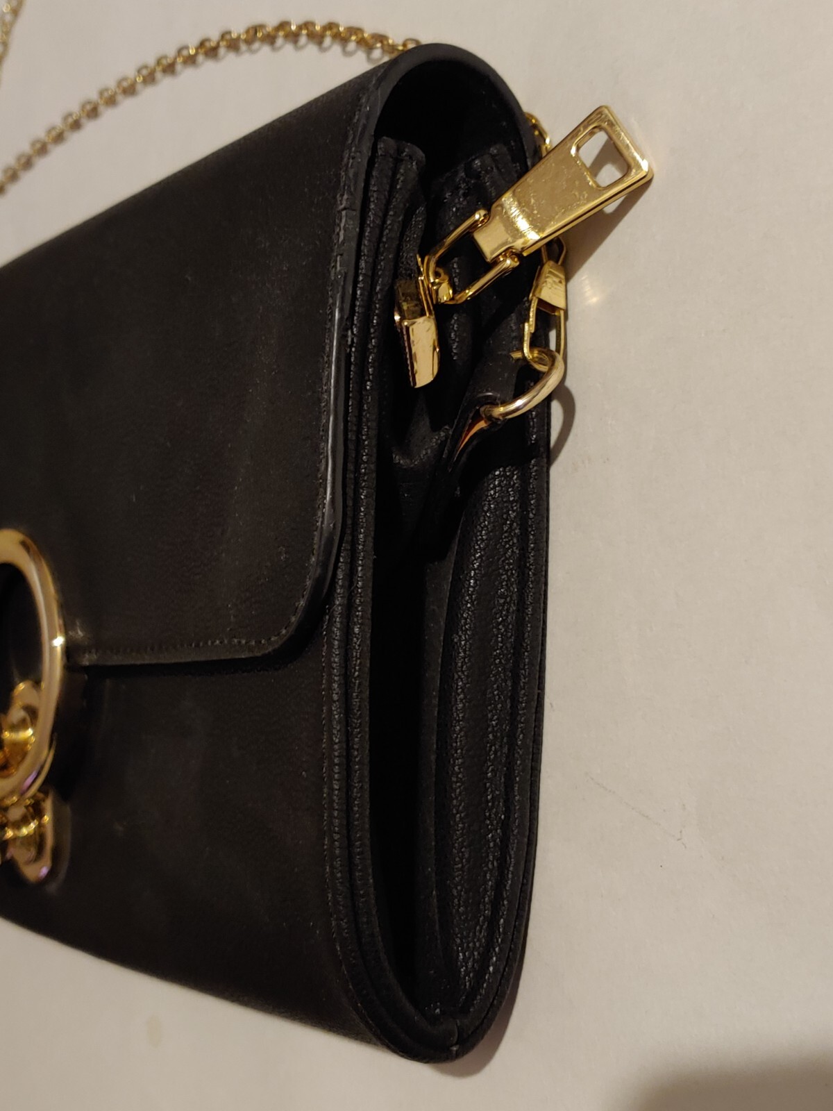 Shoulder Bag Black Faux Leather ( Snap As Shown ) Chain Strap – 12 in x 6 1/4 in