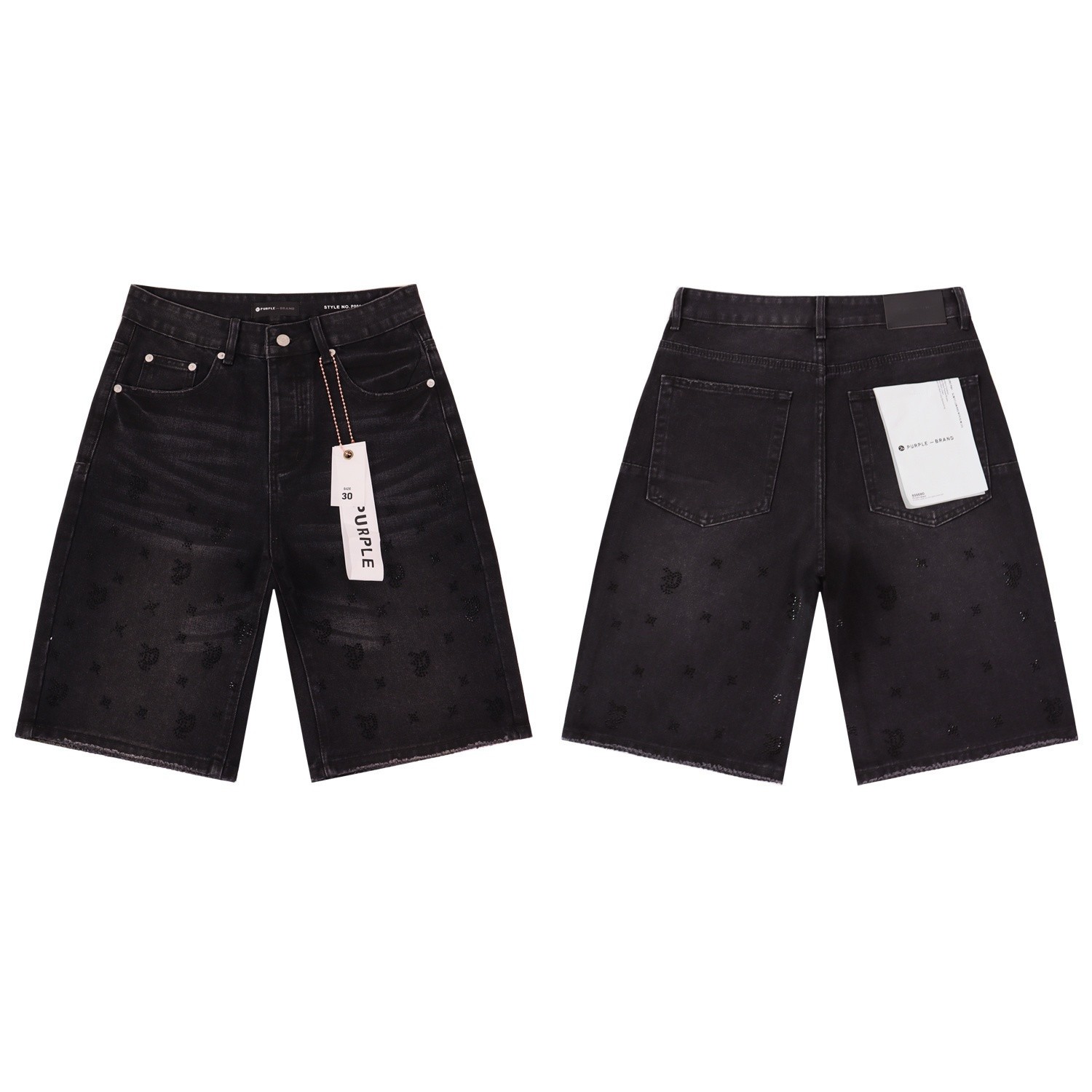 Men’s Purple Fashion Rhinestone Paisley Brand Denim Shorts Straight Jorts Jeans