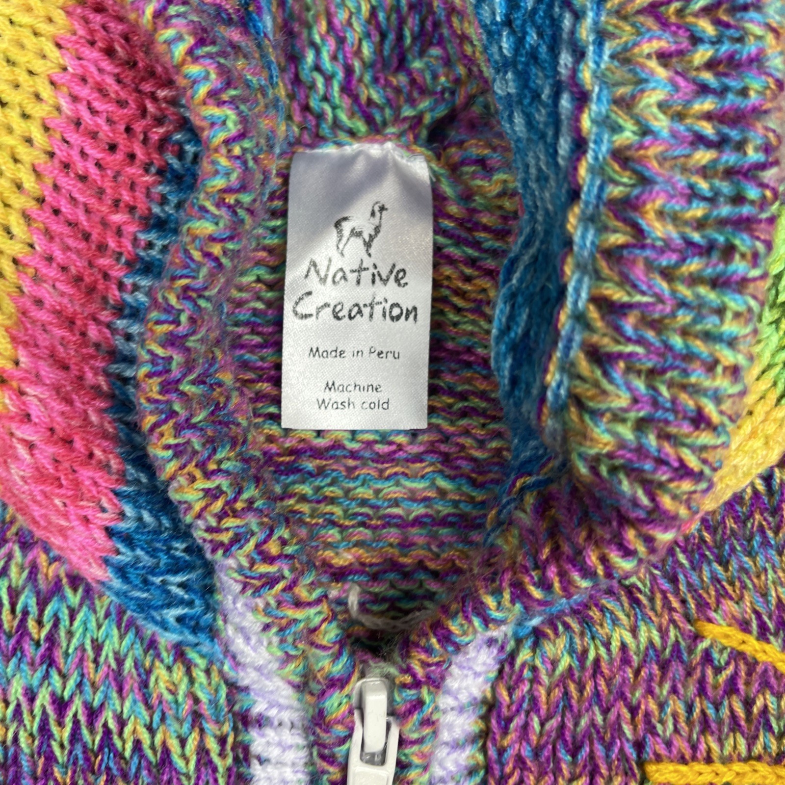 Native Creation Kids Knit Hooded Cardigan Sweater Peru Animals Farm Scene Size M
