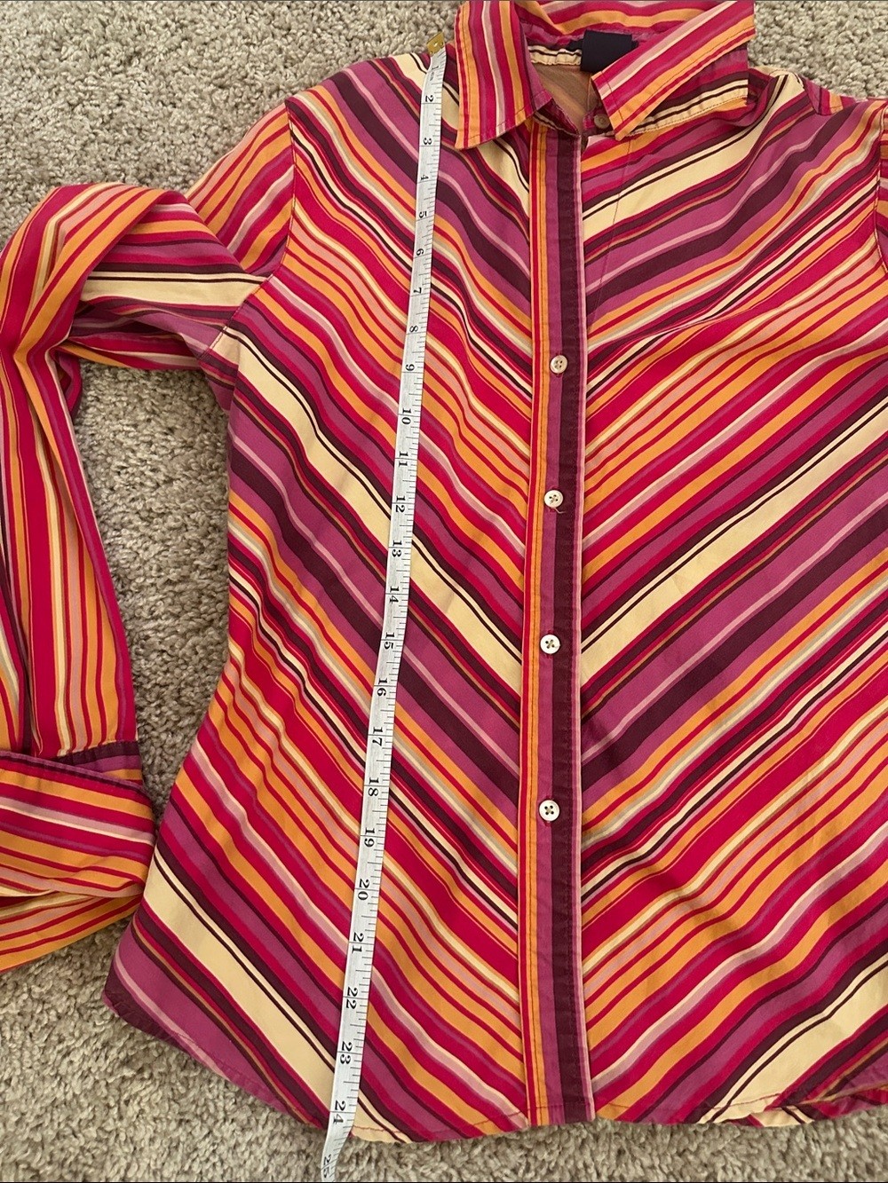 Y2K GAP striped fitted button up | pink orange retro preppy top Size Small