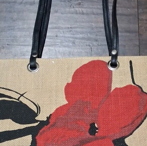 NATURAL Burlap Jute Floral Hand-Painted Tote Bag NWOT