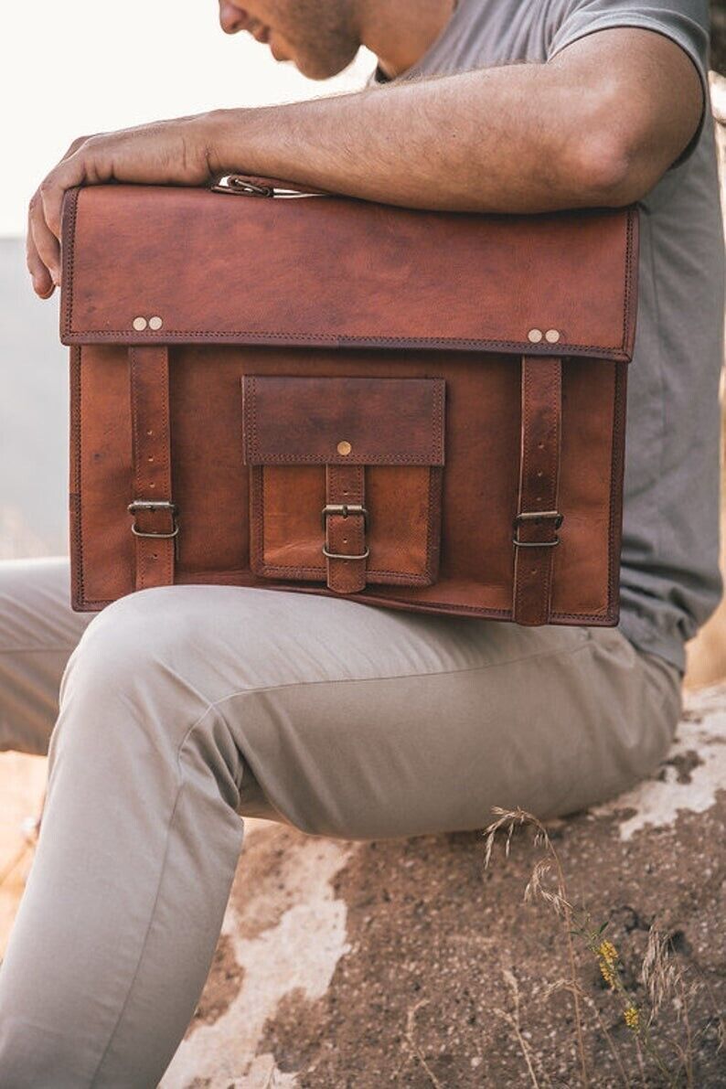 Crossbody Genuine Bag Vintage Leather Messenger Work Men’s Laptop