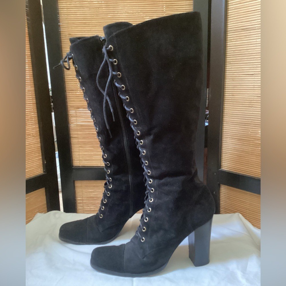Jessica Bennett J Dinger Suede Lace-Up Boots 7 EUC black chunky heel