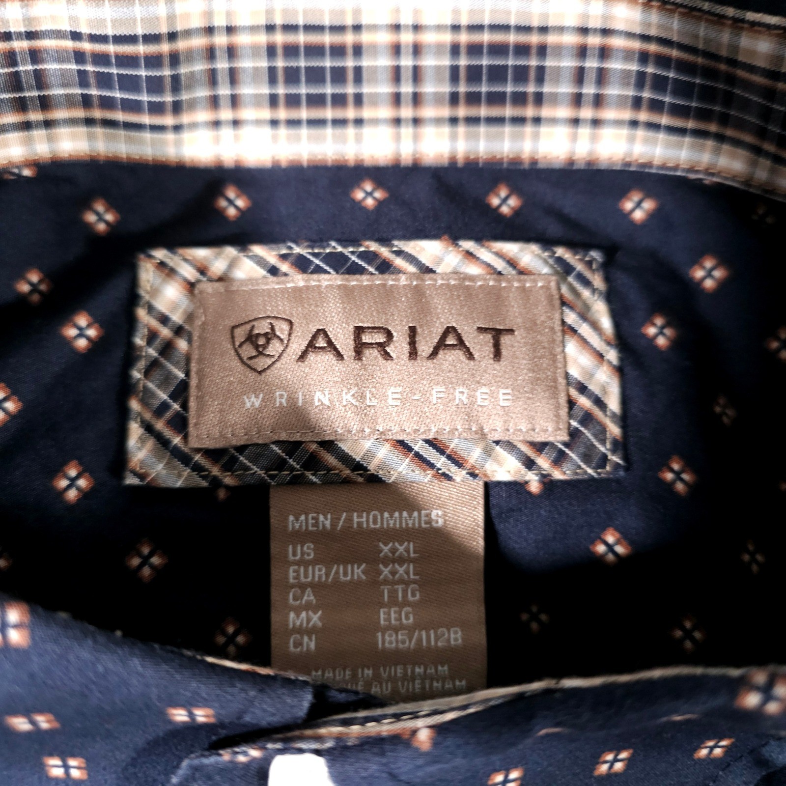 Ariat Kaiser Button Down Shirt Mens XXL Navy Geometric Print Wrinkle Free