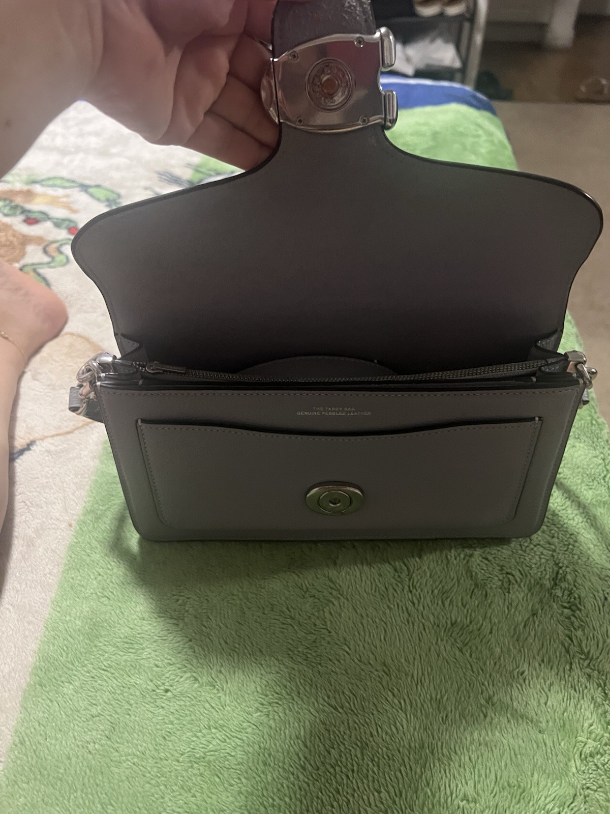 Coach Gray Pebbled Shoulder Bag Turn-Lock & Zip Closure Detachable Strap
