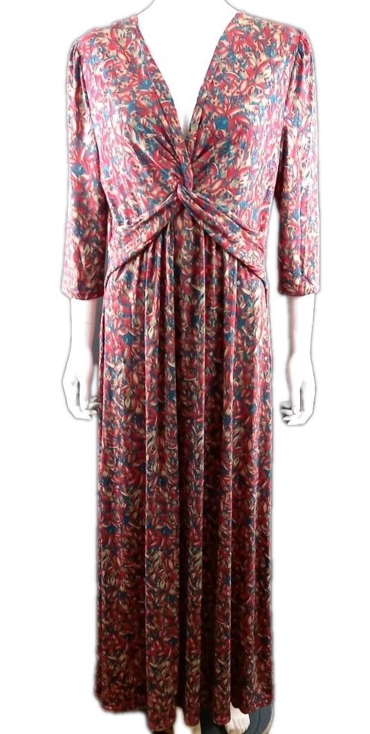 Jolie Moi Size 14 Maxi Dress Leaves Berry Autumnal Polyester Stretch Twisted