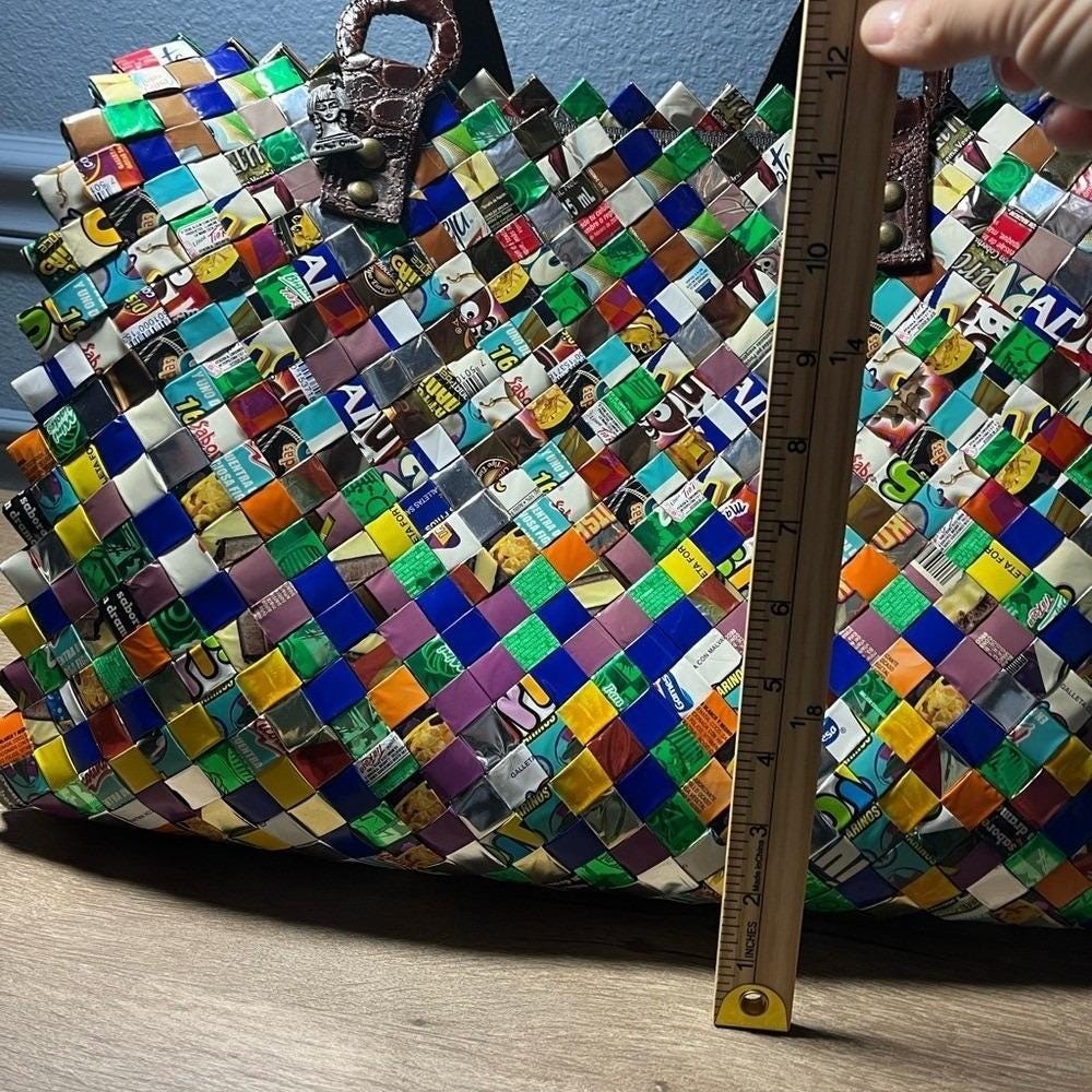 Nahui Ollin Keops Woven Candy Wrapper Multi Color Shoulder Bag Satchel Strap
