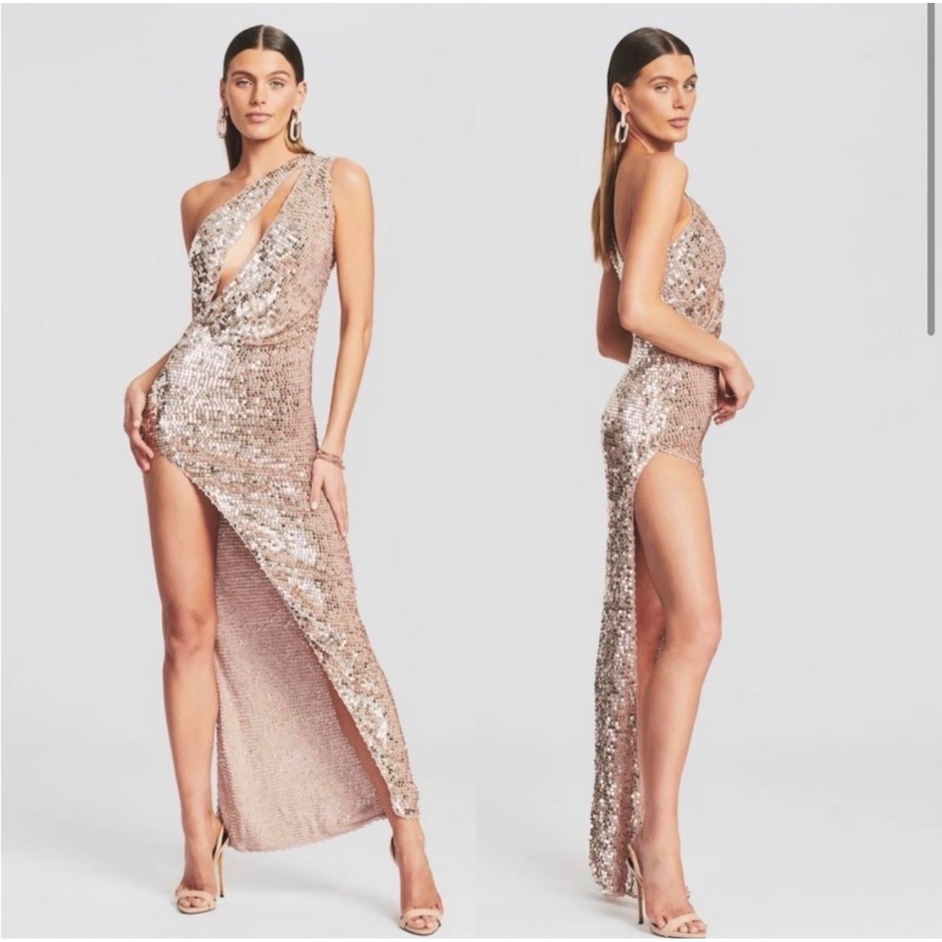 Retrofête Candice Rose Gold Sequin Gown M/L Resort Glam Vegas Bachelorette Dress