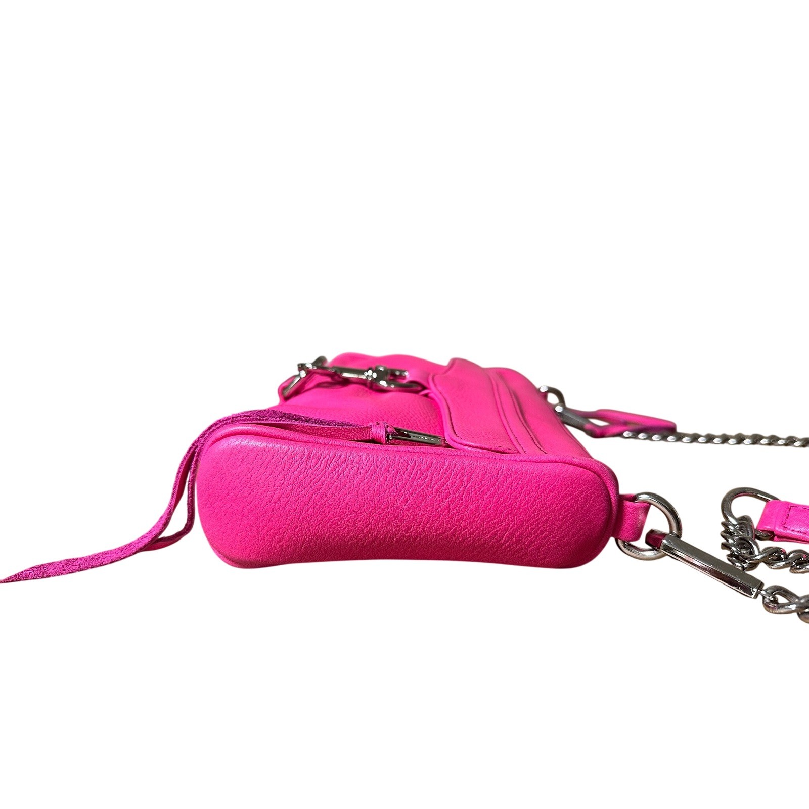 Rebecca Minkoff Mini MAC Crossbody HandBag Purse Neon Pink Leather Silver