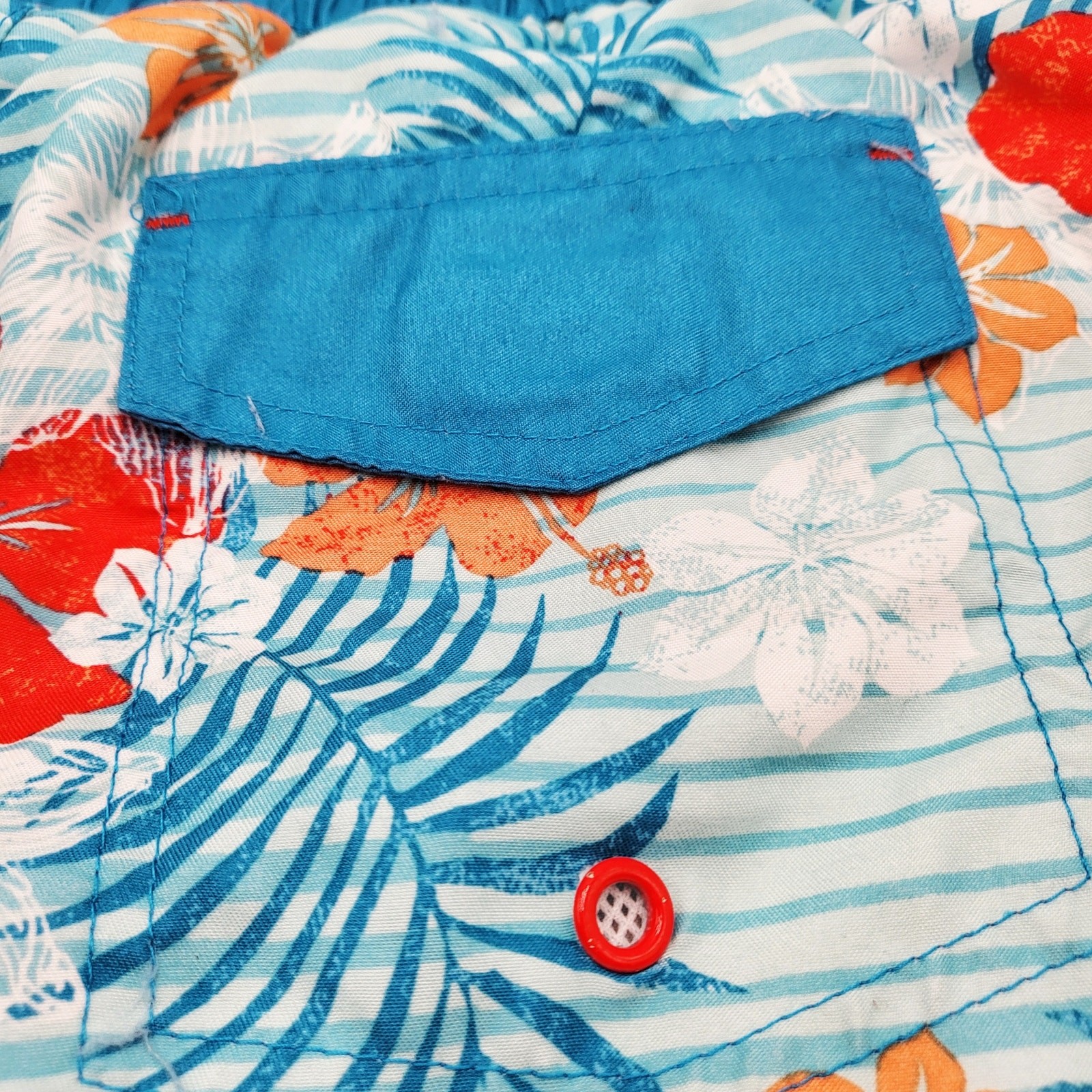 Laguna Blue Red & Orange Tropical Hibiscus Flower Board Shorts Youth Size L Surf