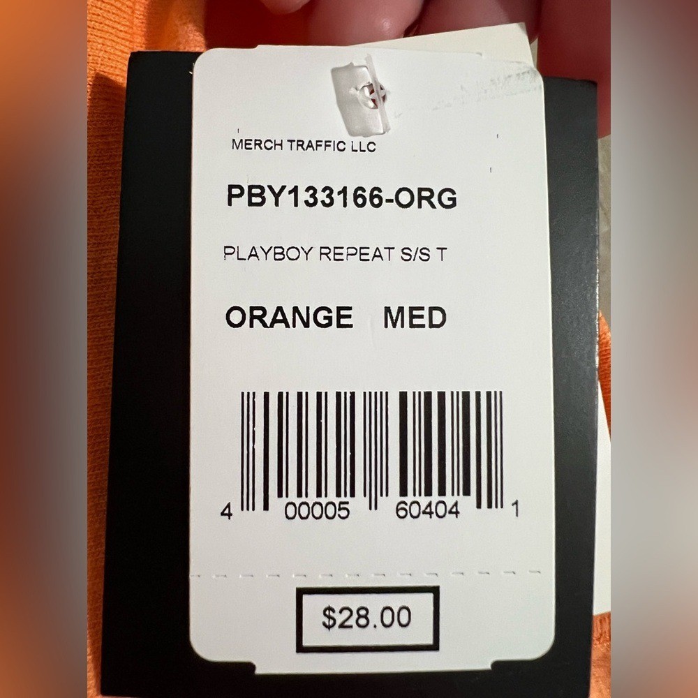 PLAYBOY men’s graphic print shirt orange Tee Black Logo size medium