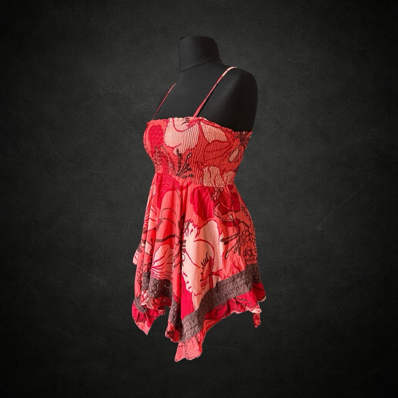 Joe Browns Womens Y2K Asymmetrical Cami Top 10 Red Coral Floral Fairy Festival