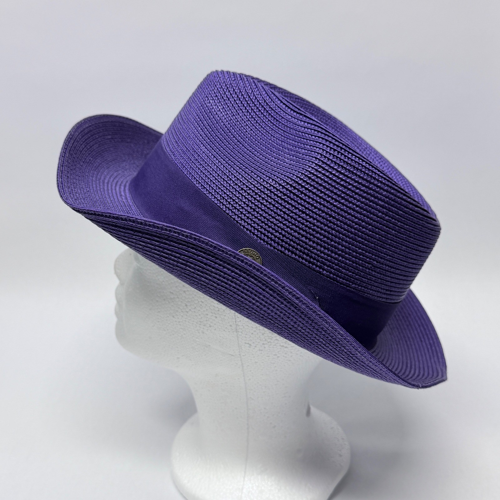 Bruno Capelo Francesco Collection Purple Straw Fedora Hat Medium Lion Pin Mens