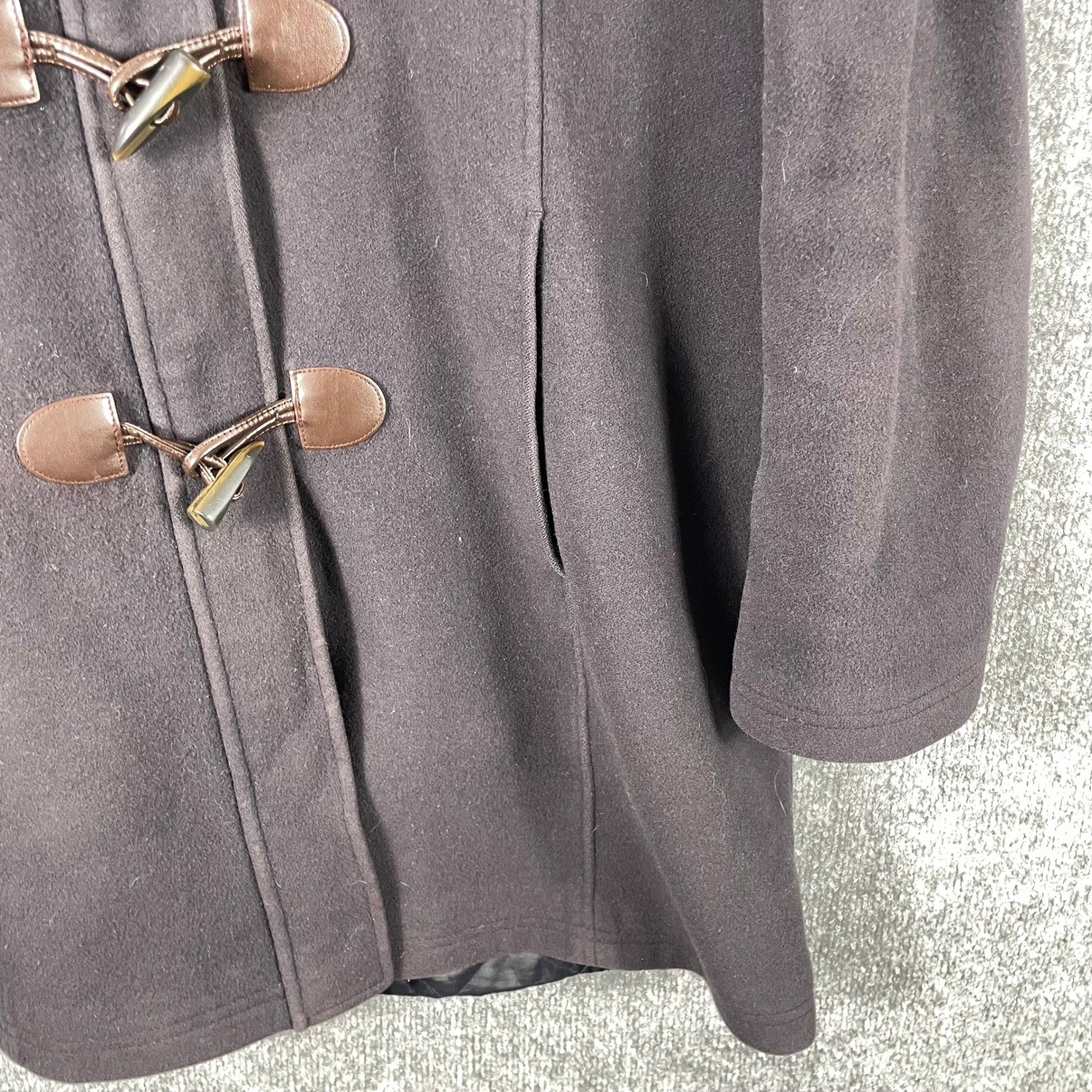 LL Bean Coat Womens 20 Purple Wool Hooded Toggle Duffle Jacket Bellandi Lined