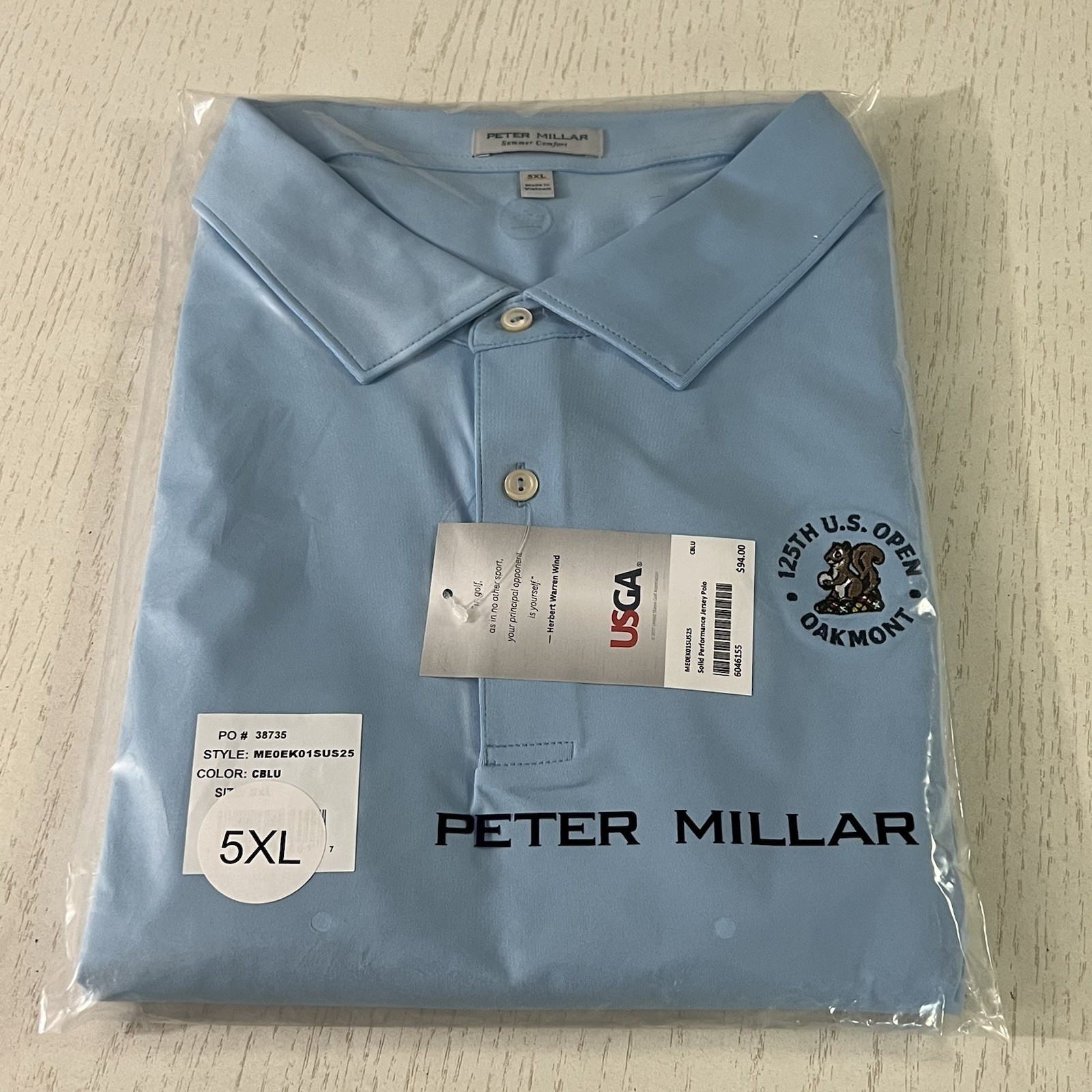 Peter Millar Polo Shirt Men 5XL Summer Comfort 125 US Open Golf Performance Blue
