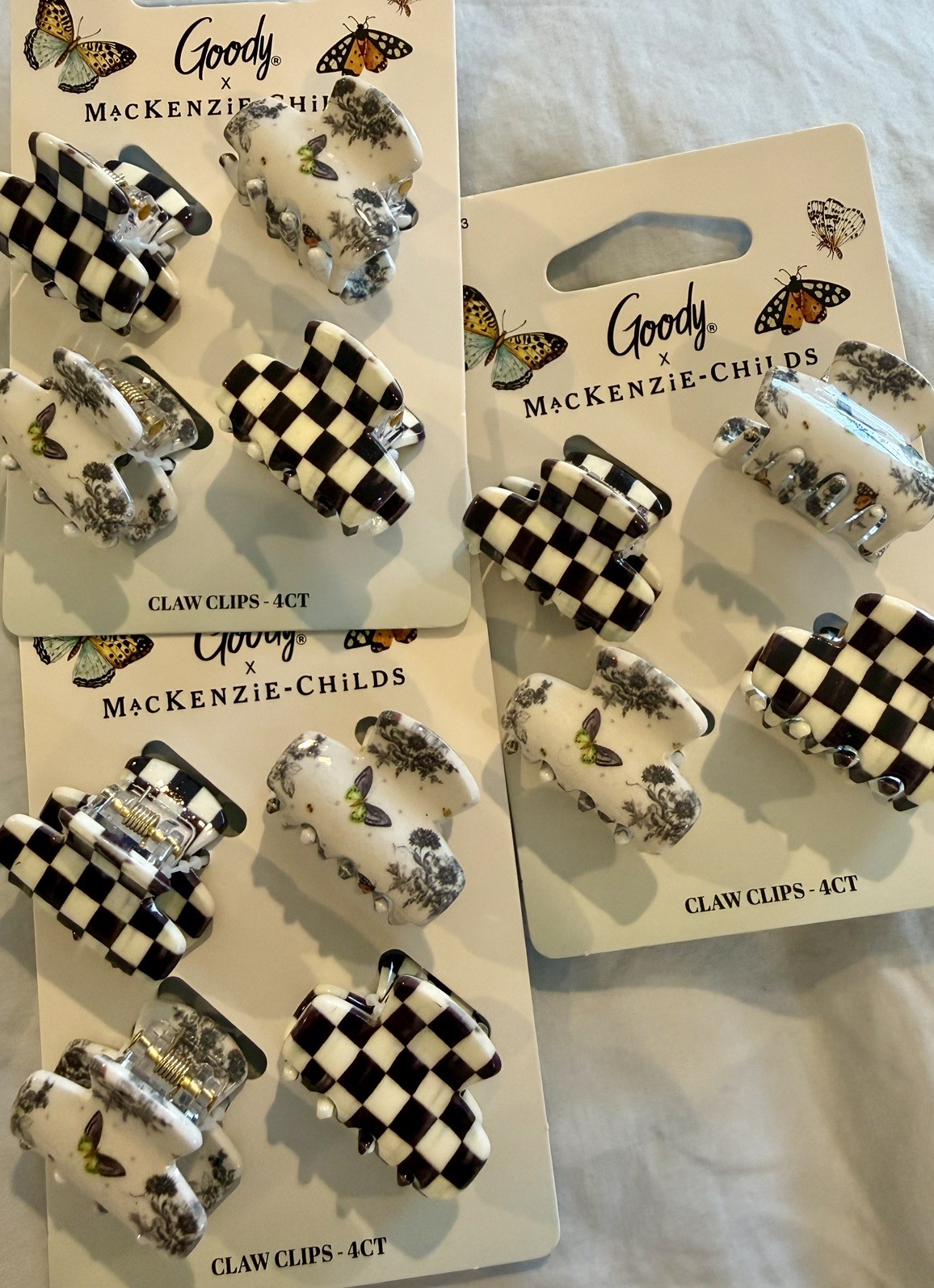 MacKenzie Childs Goody Target Black Courtly Check Mini Hair Claw Clips Set 4ct