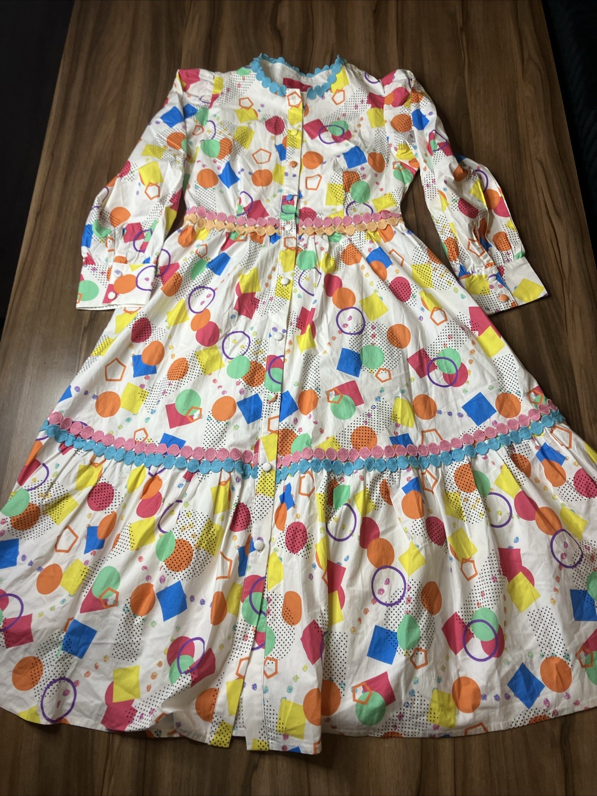 Marie By Victoria Dunn Multi Color 80s Patterns Midi Dress XS