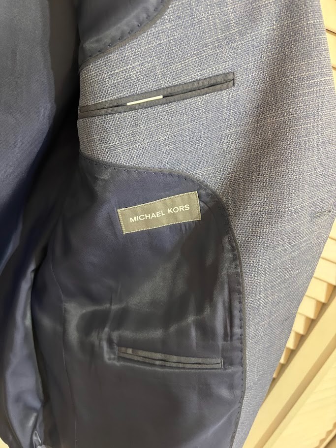 Michael Kors Suit Jacket Mens 46R Light Blue Textured Stretch Blazer Sport Coat