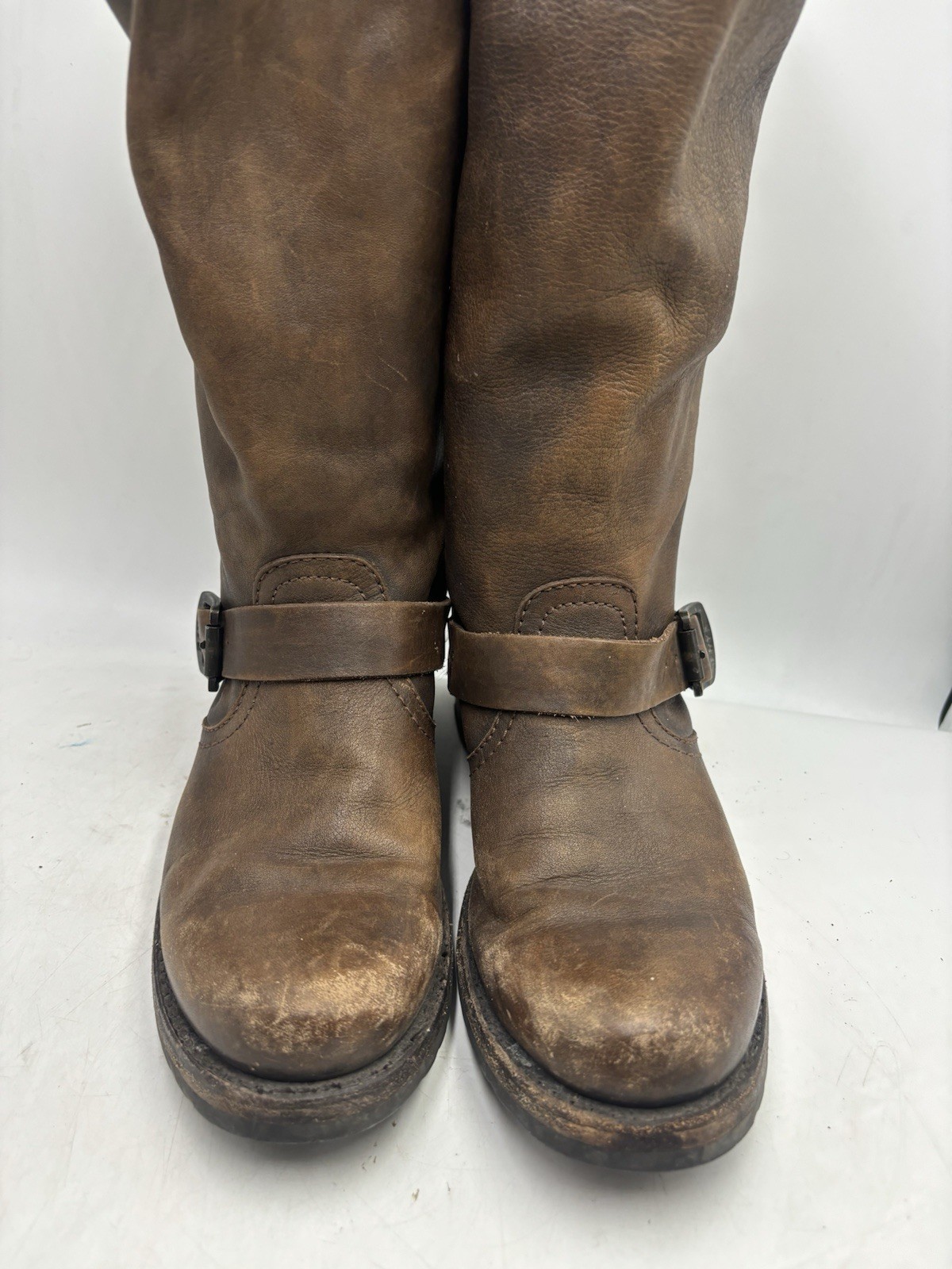 Frye Veronica Slouch Boots Women’s 8 B Brown Leather Tall Moto Riding Boots