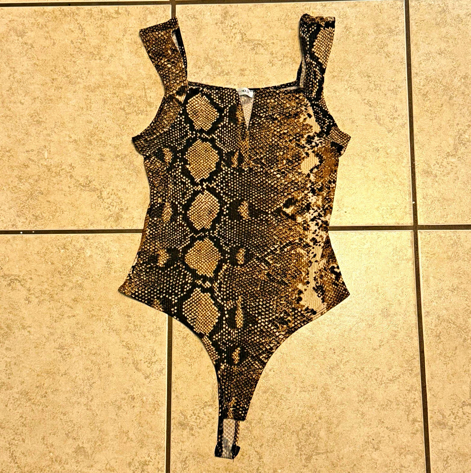 Miley + Molly Women’s S Brown/Black Snake Skin One-Piece Bodysuit, Straps