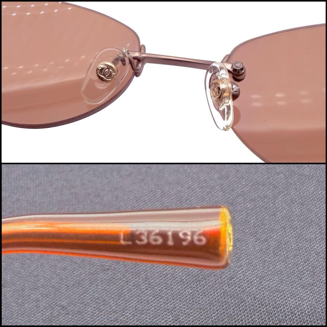 CHANEL 4003 Rimless Oval Sunglasses Bronze Red Lens Coco Mark Retro Chic