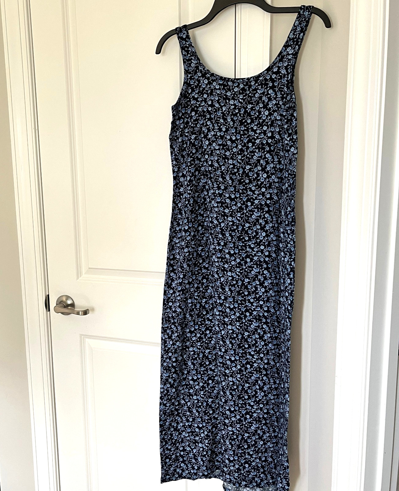 VTG Faded Glory~Tank Style Dress~Pullover~Blue Floral Print~Full Length~Small