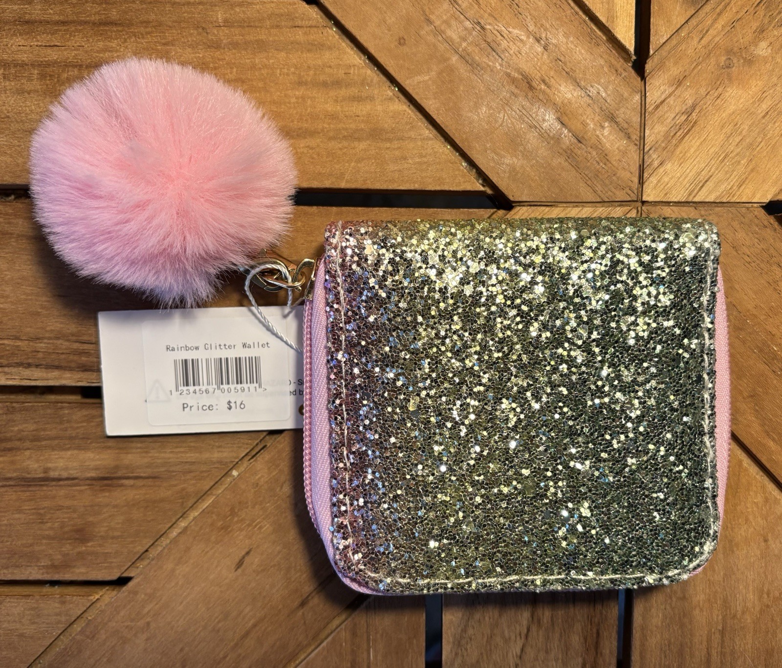 NWT Glitter Wallet Silver Gold Pink Girls Pom Pom Special Occasion