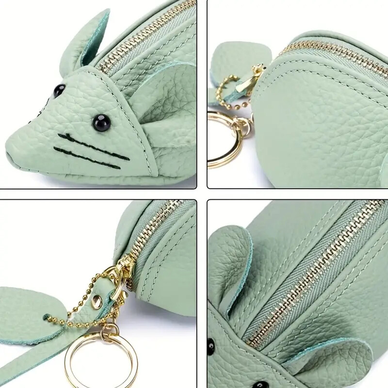 Genuine Leather *Adorable MOUSE POUCH-MAKEUP BAG-PURSE* Choose your color