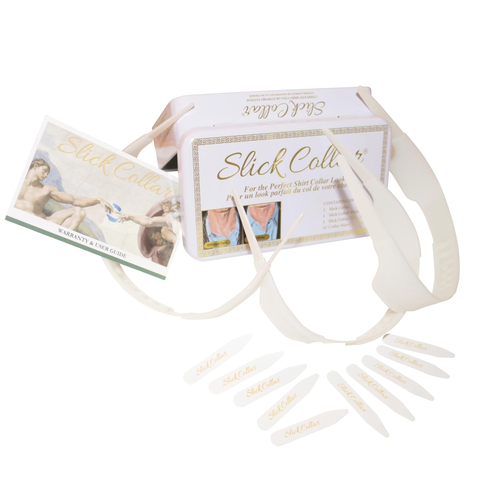 Shirt Collar Support System set with 3 adjustable, 10 premium Collar Stays &