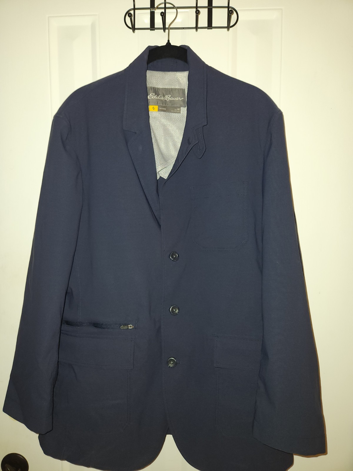 Eddie Bauer Travex Blazer Jacket Mens 40 Blue Lightweight Travel Pockets