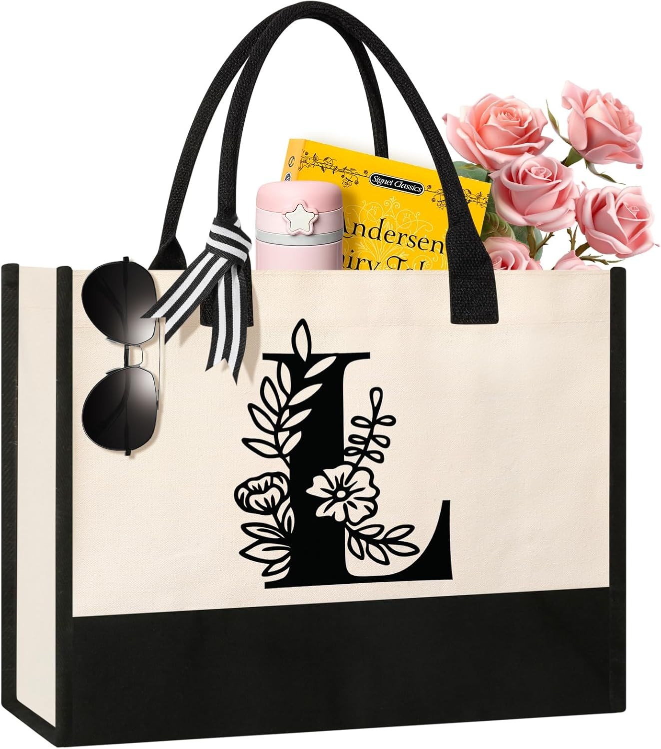 Personalized Initial Canvas Tote Bag, Suitable for Birthday, Wedding, Beach,…