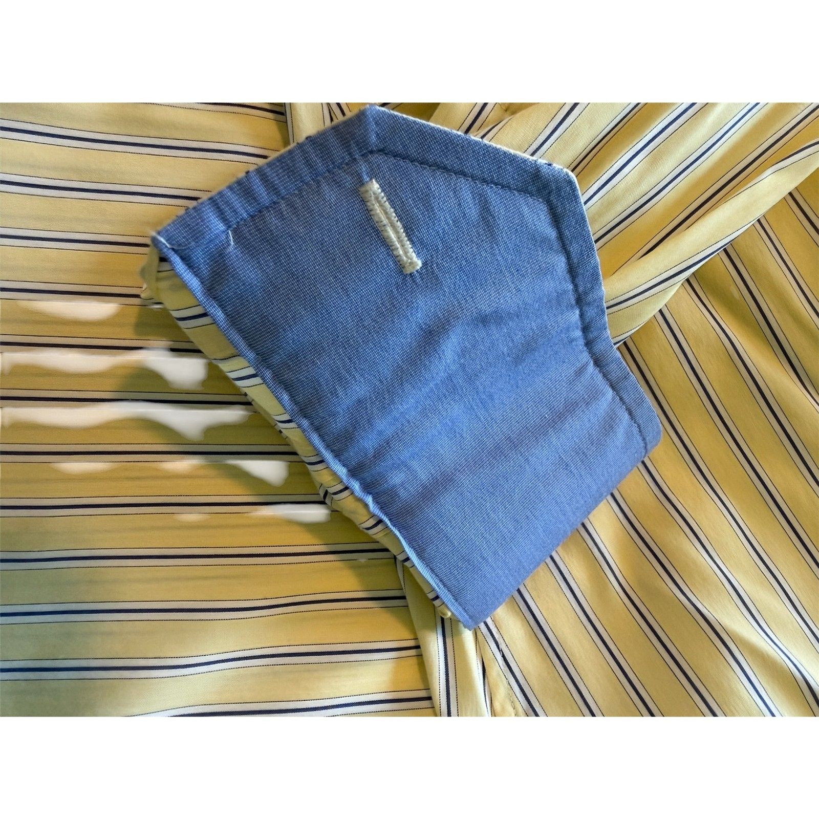 Cremieux Classics Mens Large L Yellow Striped Dress Shirt Long Sleeve Blue Cuff