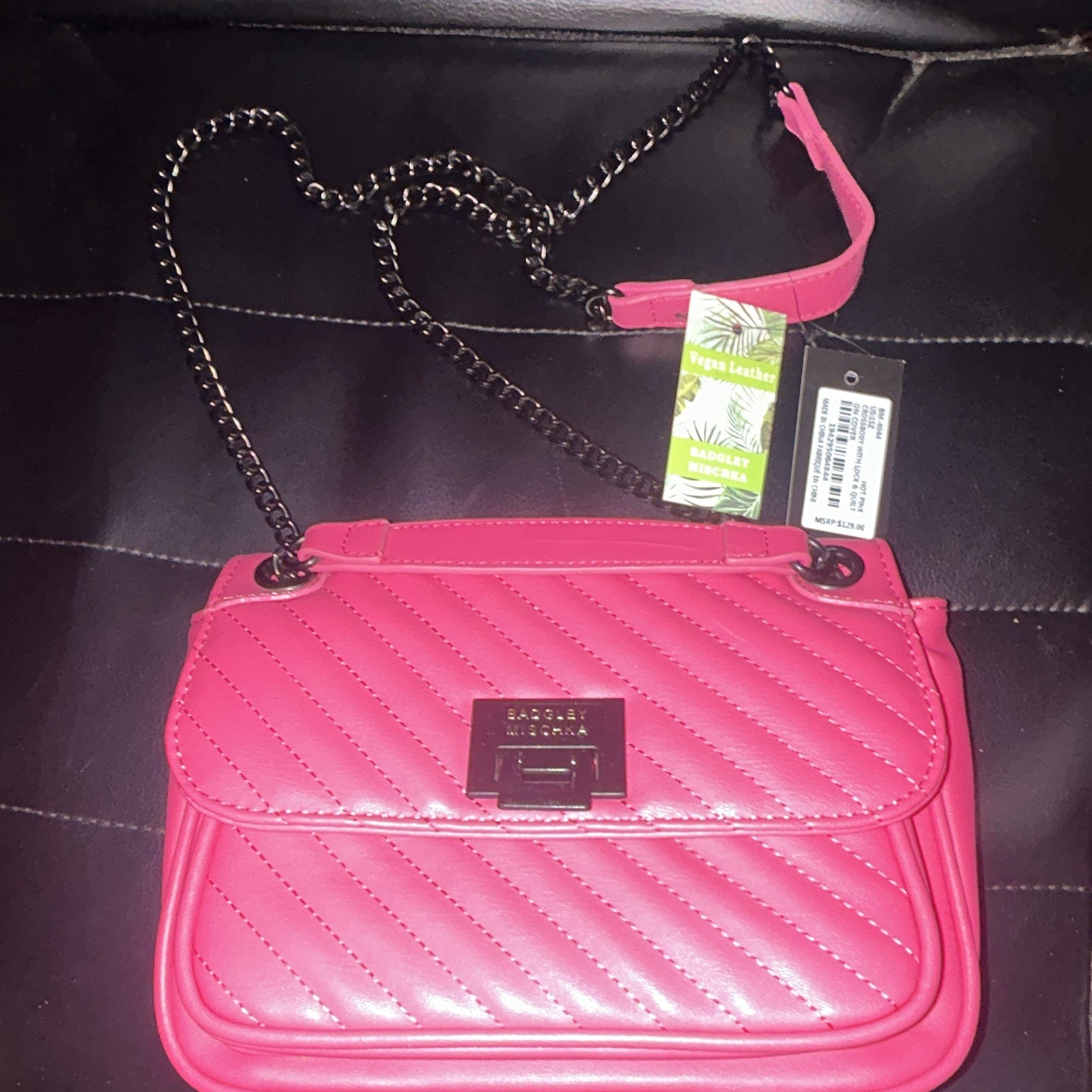 Badgley Mischka Pink Quilted Crossbody Bag Chain Strap Detachable Turn Lock