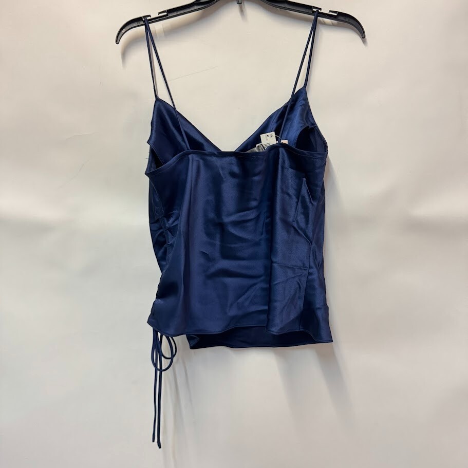 Aqua Womens M Navy Blue Satin Side Tie Draped Neckline Tank Top NWT U82