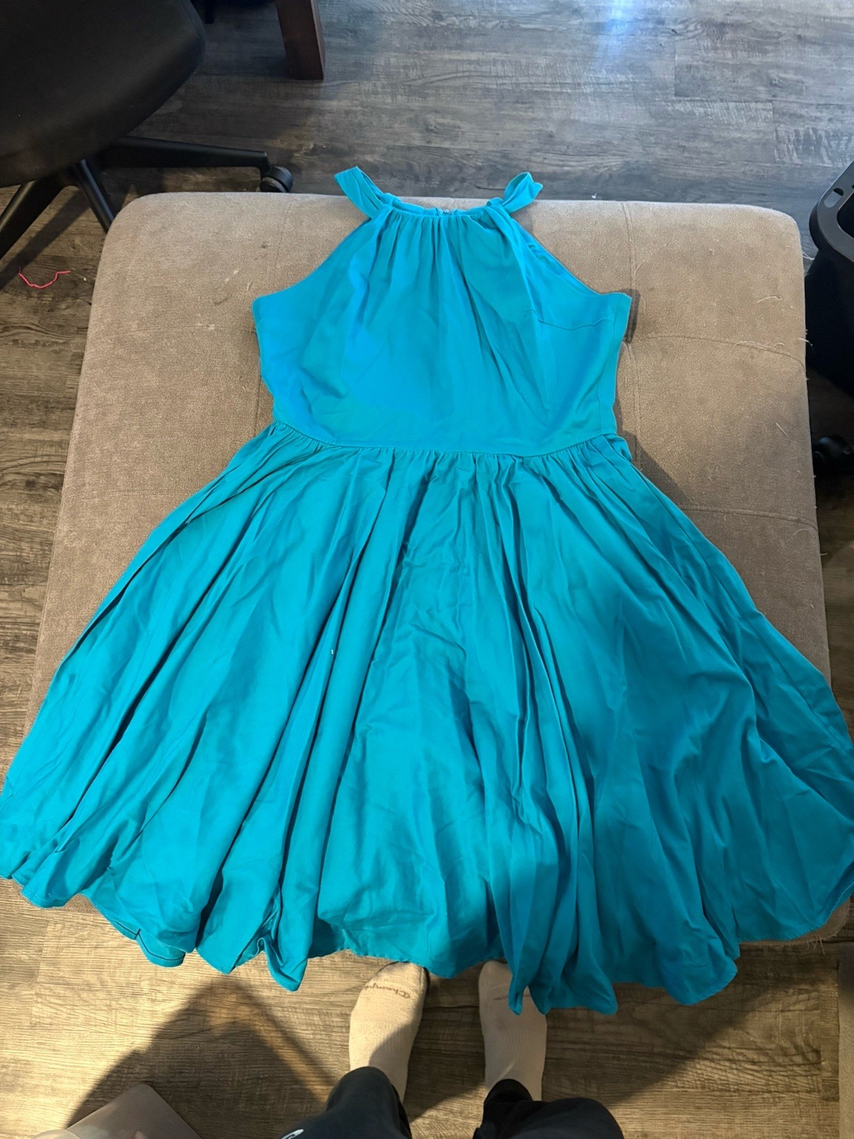 Pinup Couture Blue Solid A-Line Midi Dress 2X Plus Sleeveless High Neck Zip