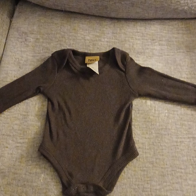 Mario Lopez 3-6M Cotton Ribbed Bodysuit One-Piece Long Sleeve Snap, Brown