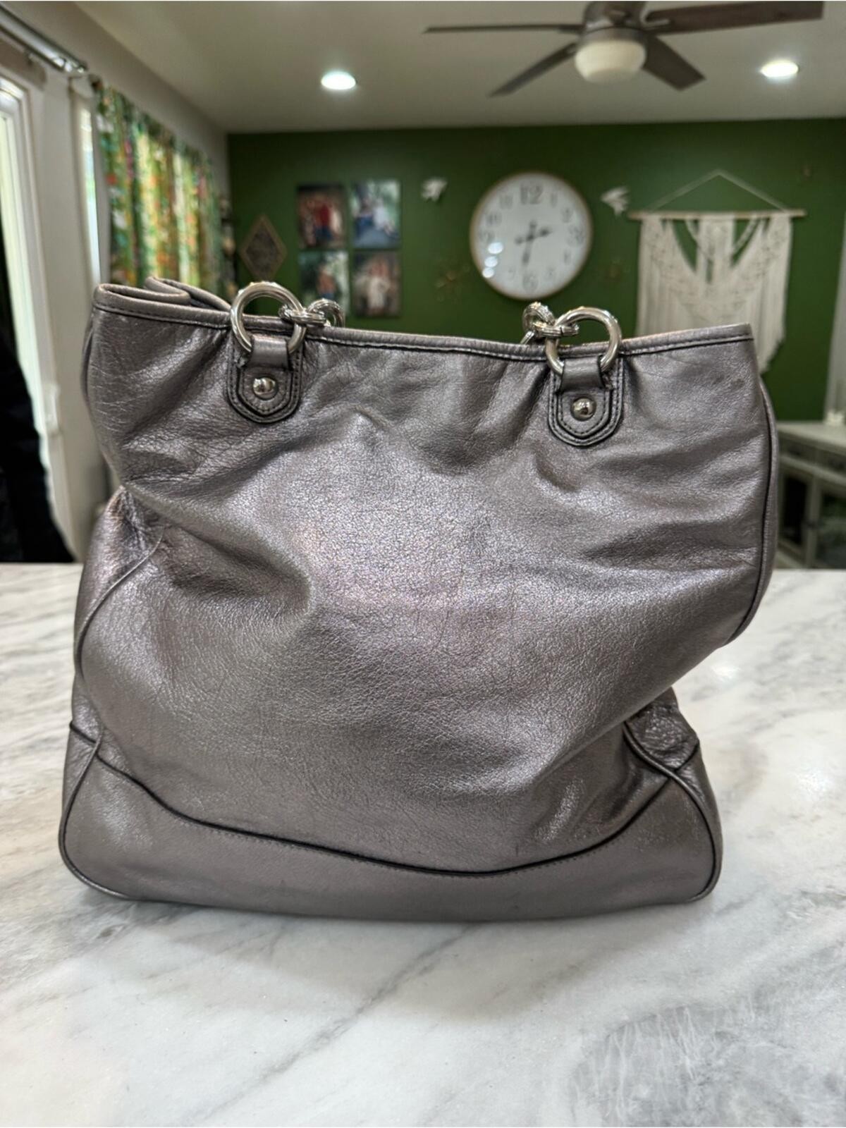 Coach Poppy Leather Pushlock North South Tote
