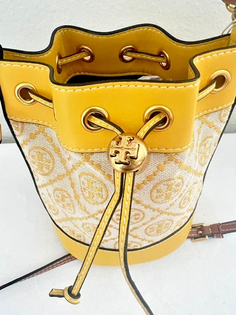 Tory Burch T Monogram Jacquard Yellow Mini Bucket/Shoulder Bag