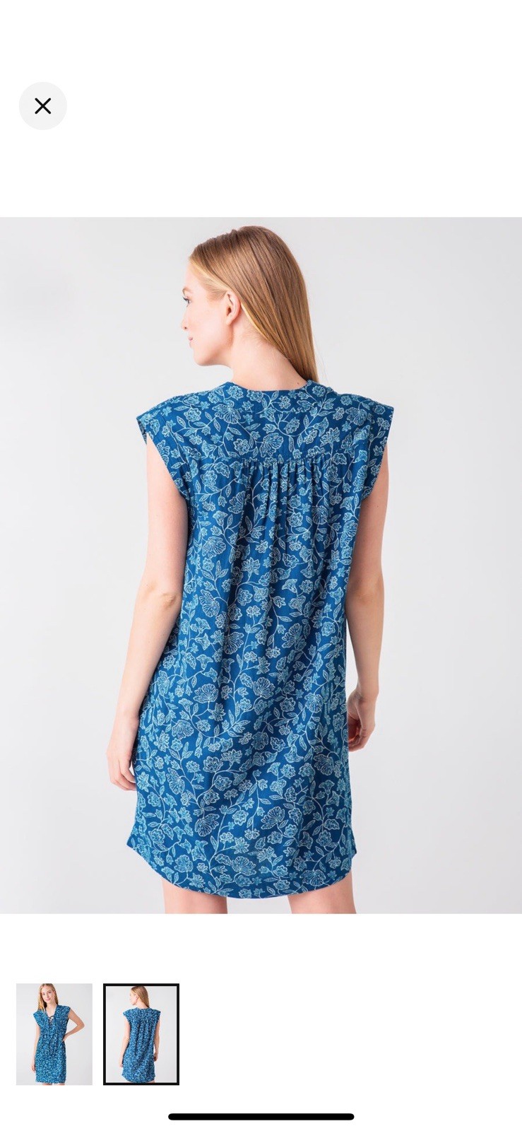 Faherty Cameo Cove Dress Womens L Floral Lace Up Teal Blue Organic Cotton