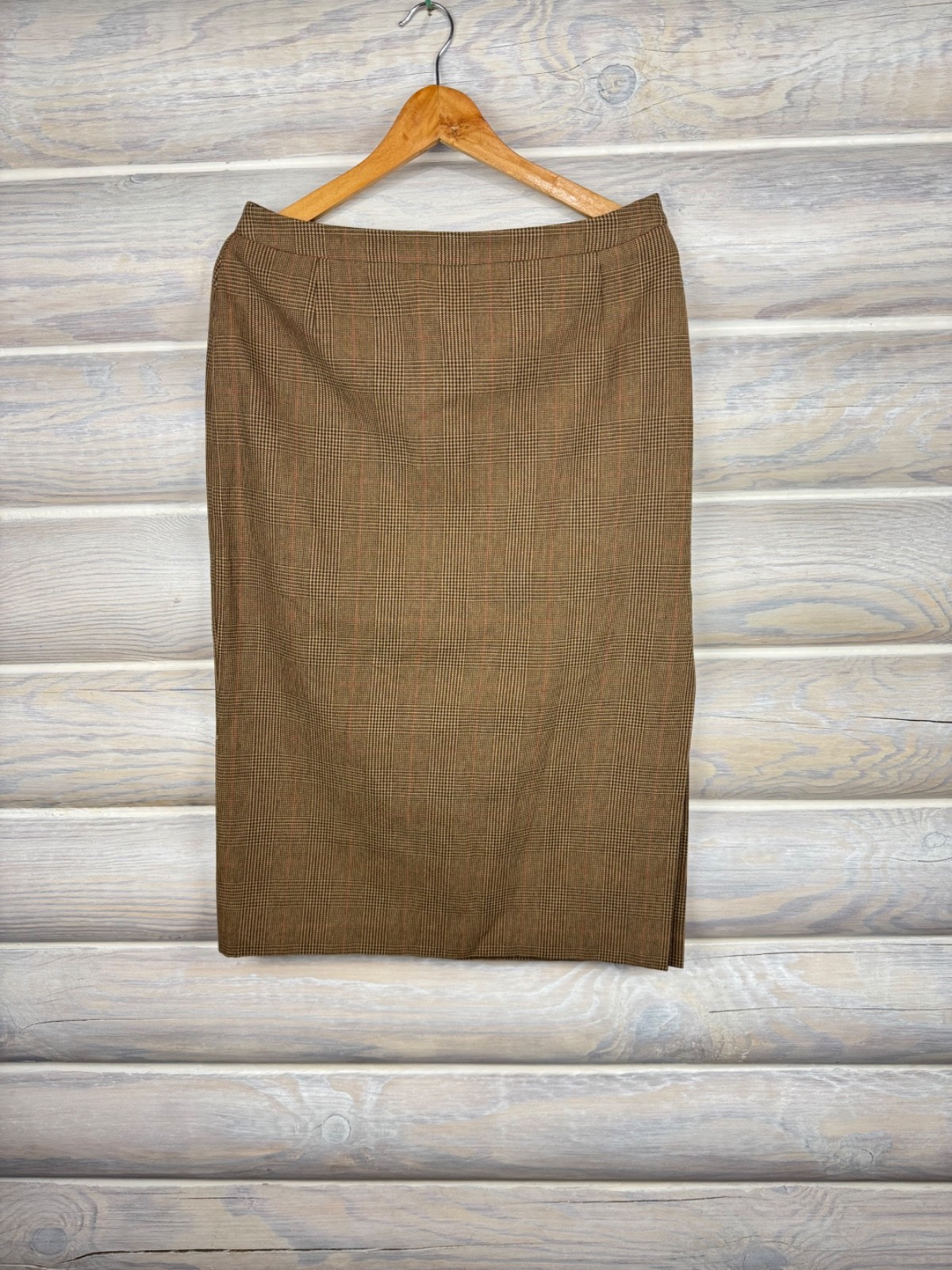 Weekend MaxMara Wool Blend Glen Plaid Pencil Midi Skirt Brown Checked EU 40 L 10