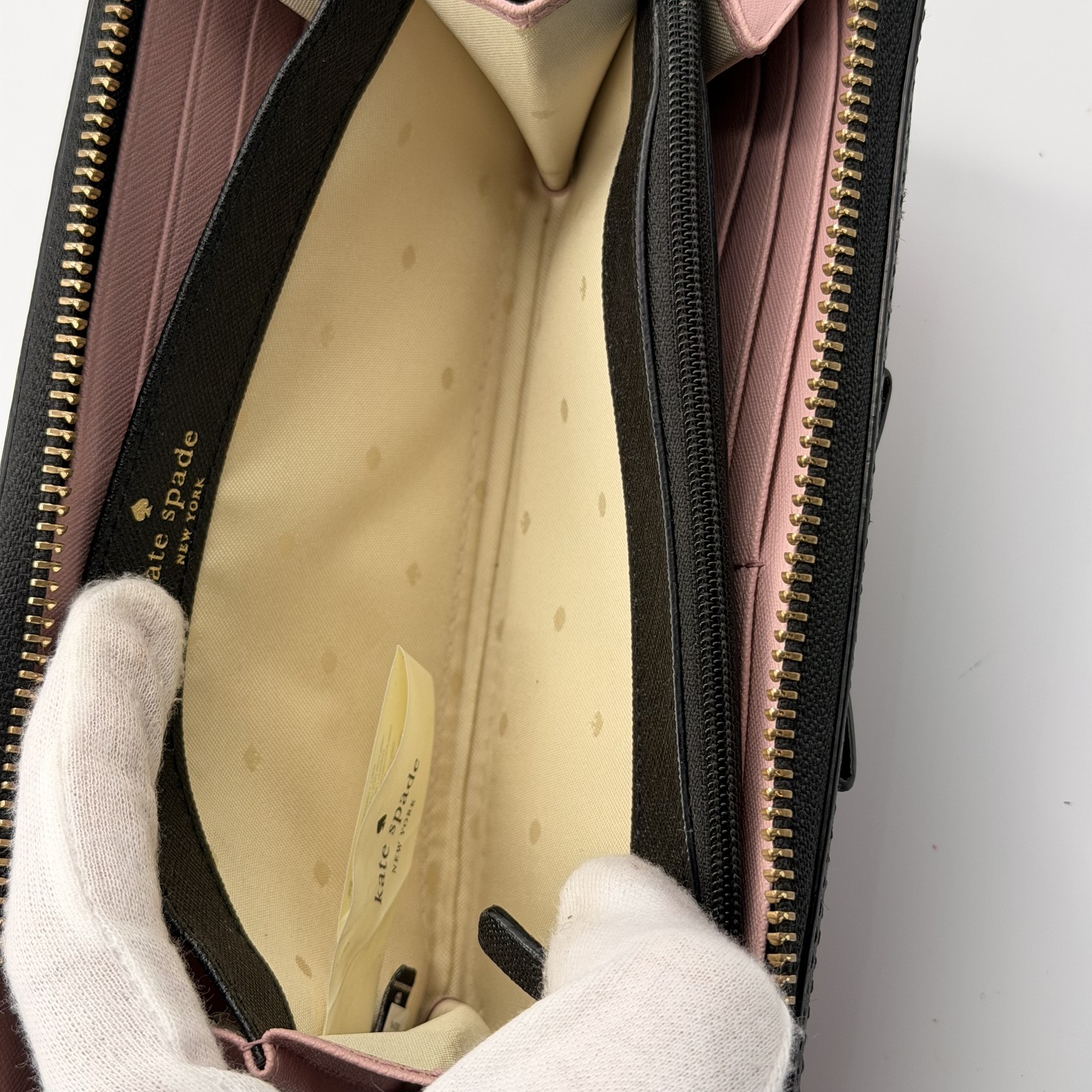 Kate Spade Long Wallet Leather Black Pink Bifold Purse Vietnam Women Authentic