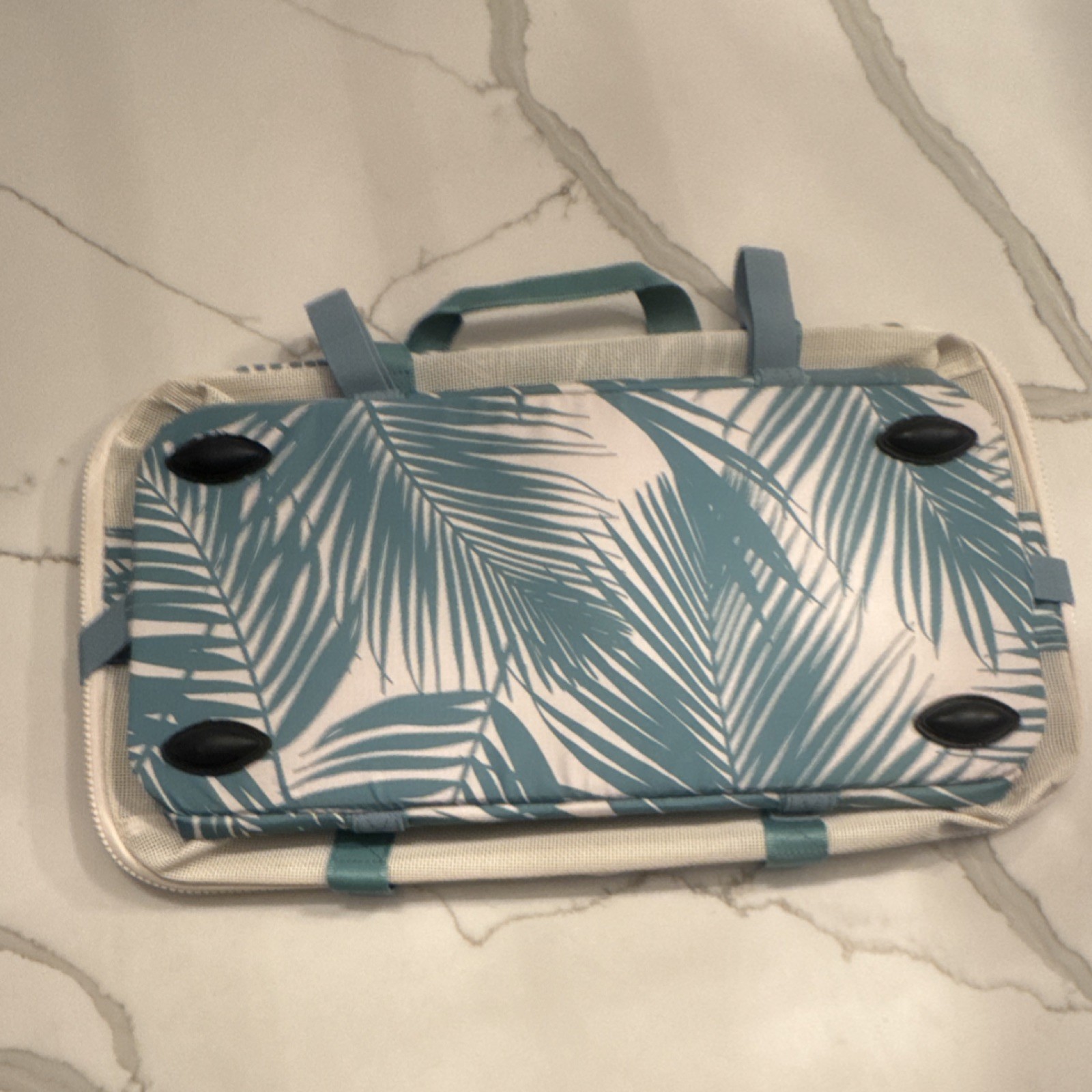 Aloha CleverMade Collapsible Beach Tote Teal Green White Palm Print Women