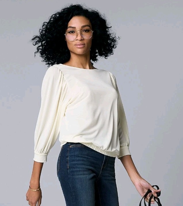 SIMPLY VERA WANG Women’s Banded Hem Draped Peasant Boho Top Ivory Size XSl NWT