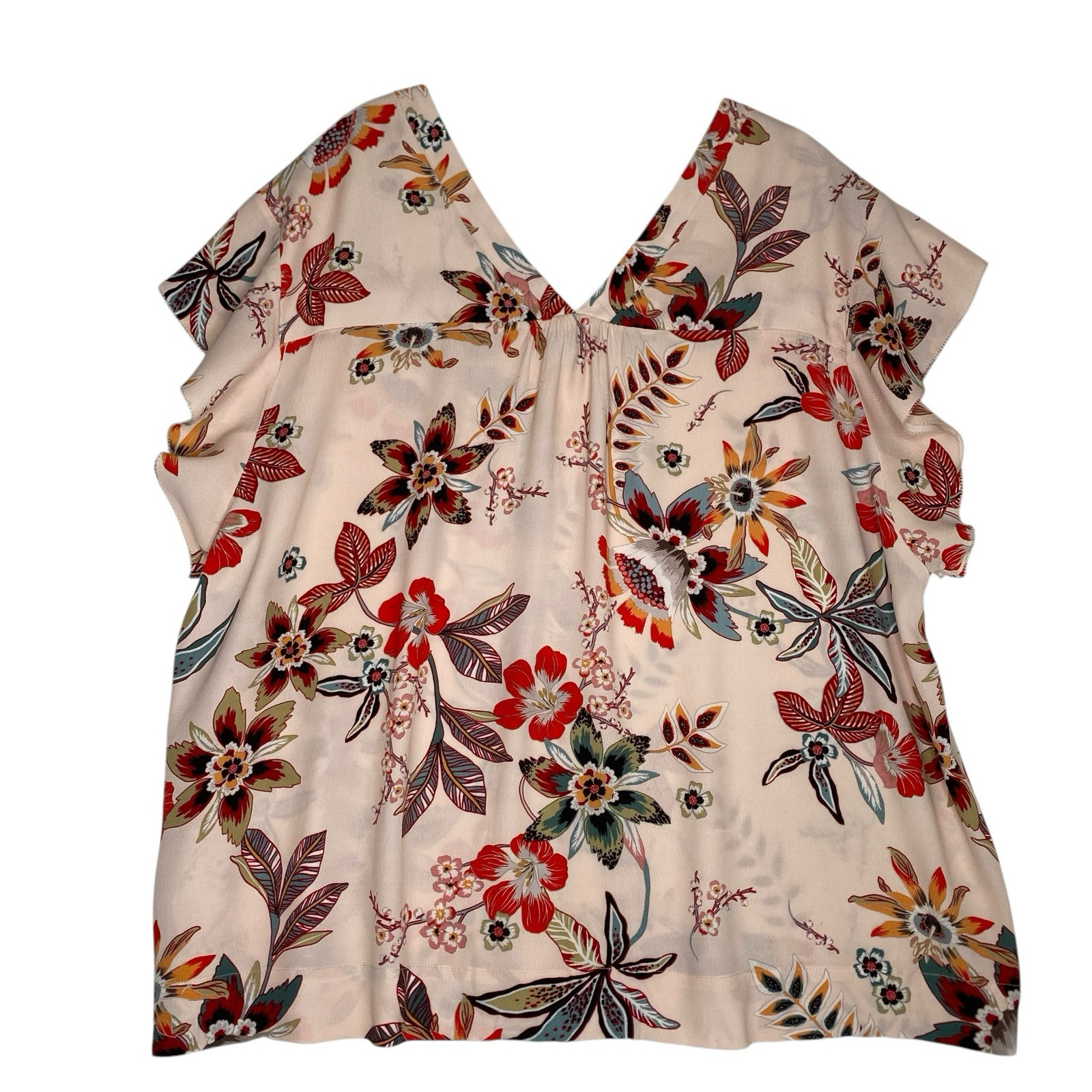 Sanctuary Floral Top Blouse 2X Multicolor Cap Sleeve Summery Everyday Casual