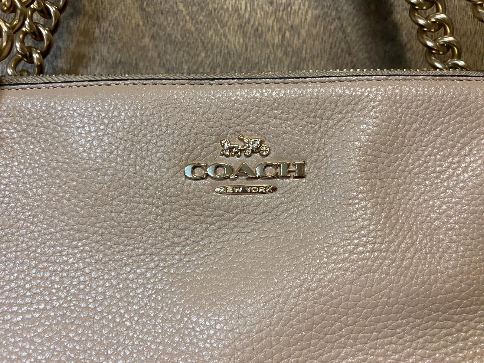 Coach Ava Chain Leather Tote Handbag Beige Shoulder Bag Purse 87775