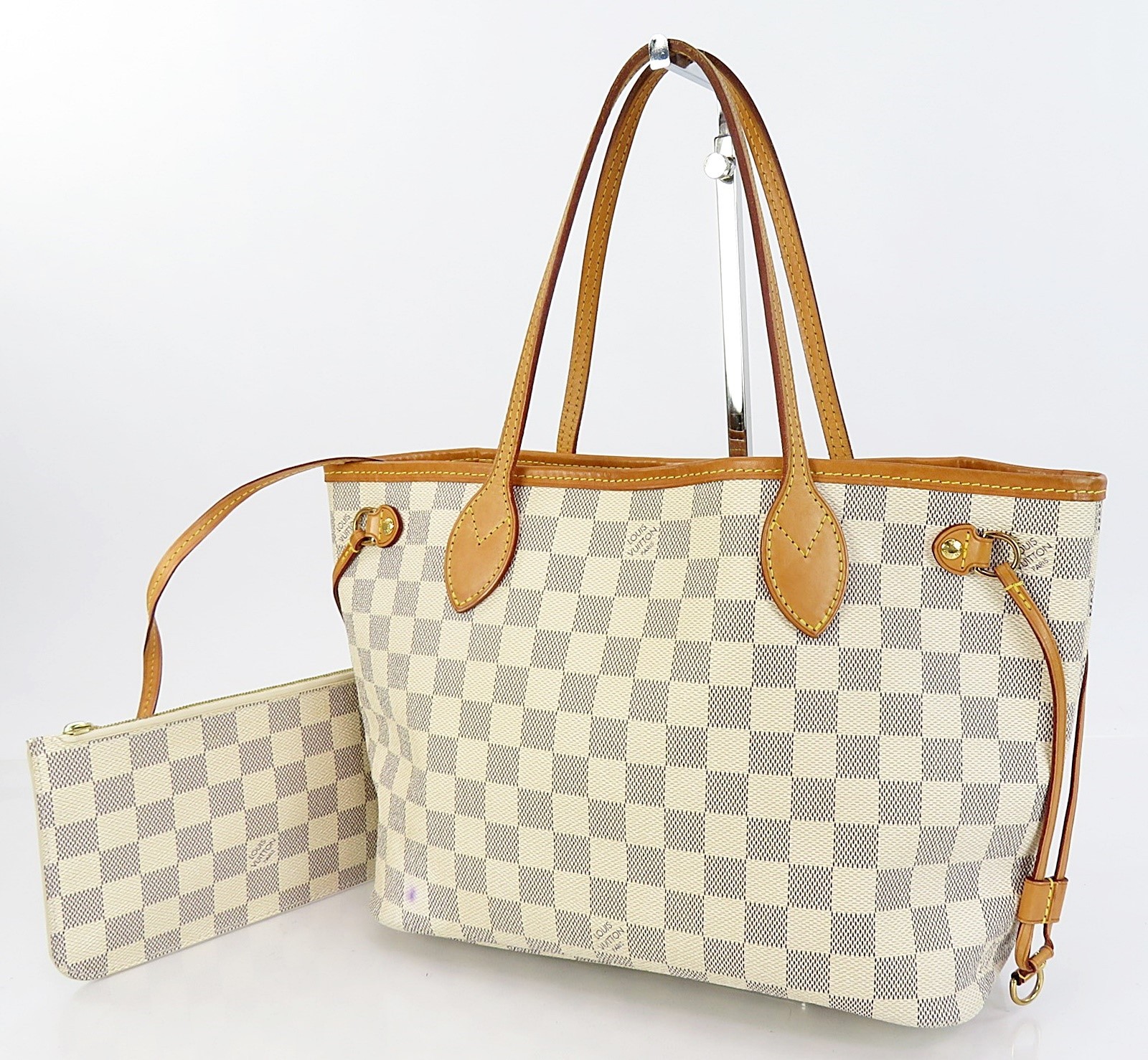 Authentic LOUIS VUITTON Neverfull PM Damier Azur Tote Bag Purse #64065