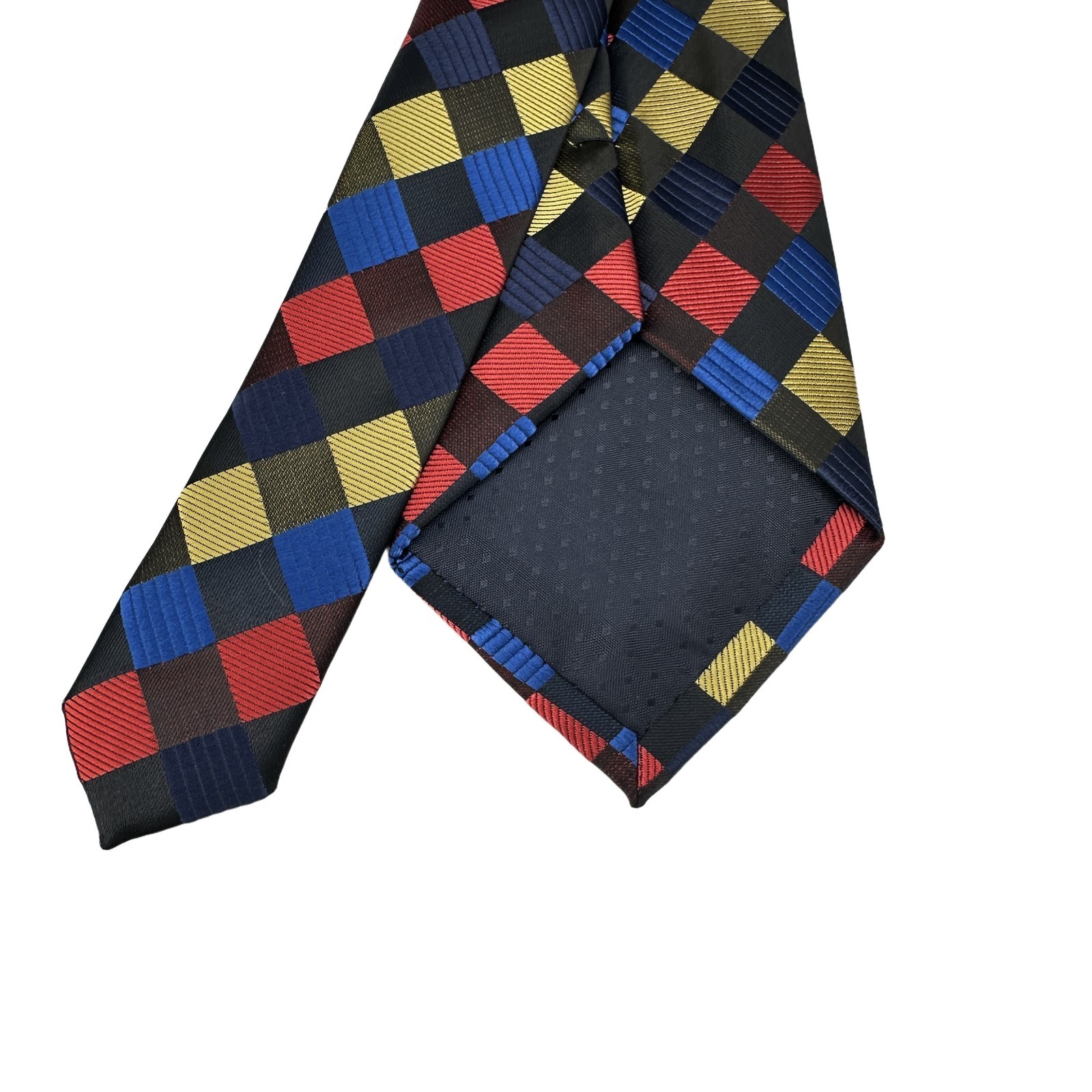 New Classic Plaid Check Blue Red Yellow Black Woven Skinny Silk Mens Tie Necktie