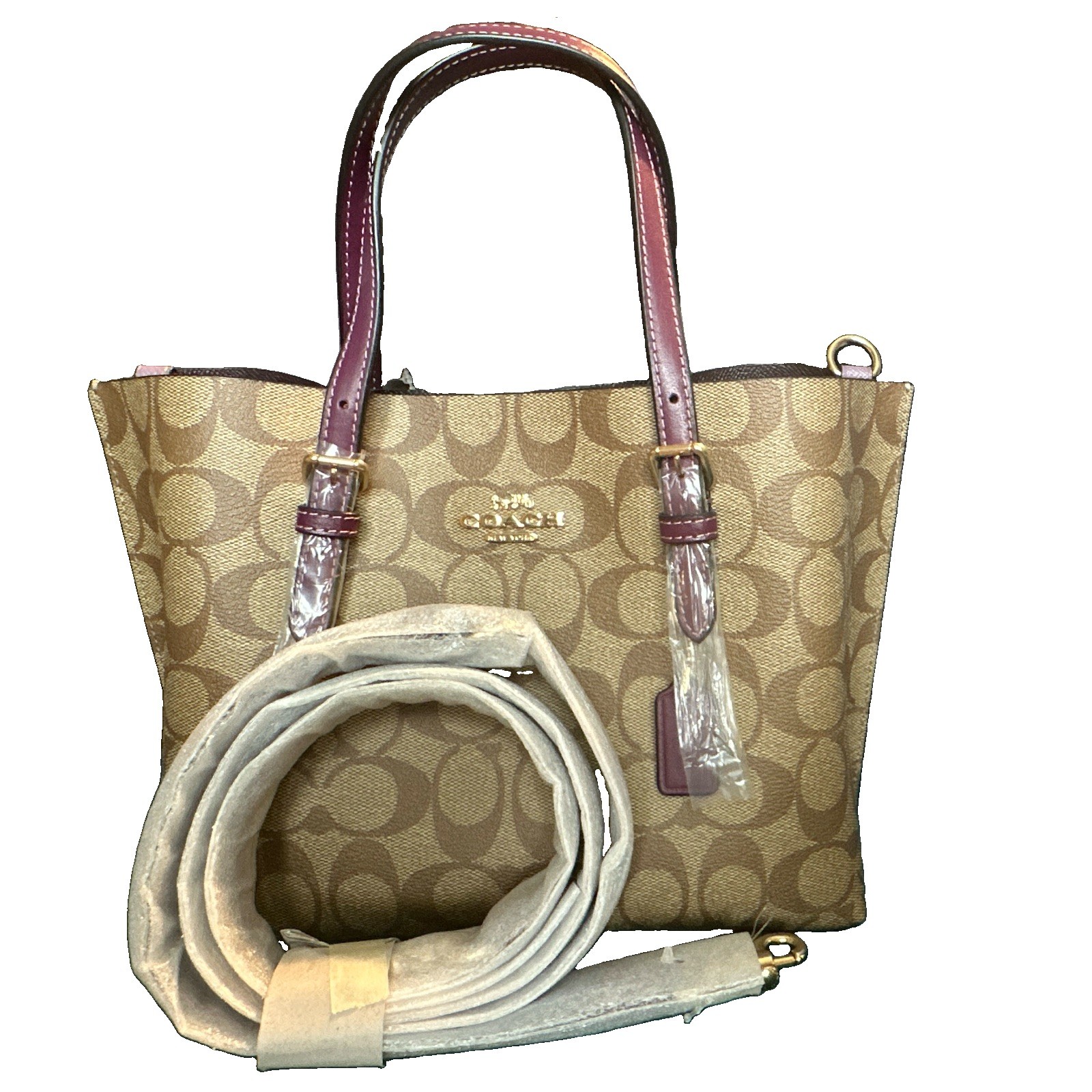 Coach Signature Logo Tote Tan/Brown Medium Open Top w/ Detachable Strap